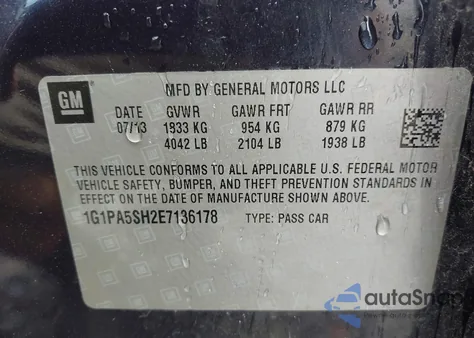 2014 Chevrolet Cruze Ls Auto from USA, damaged, VIN 1G1PA5SH2E7136178